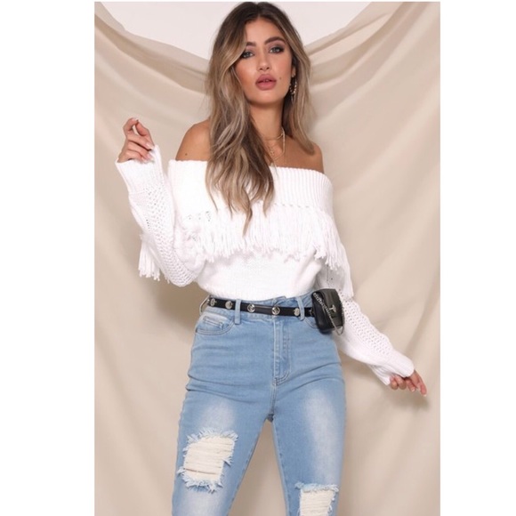 SOLD * H P * Cowgirl Knit Off Shoulder Sweater - Picture 3 of 6